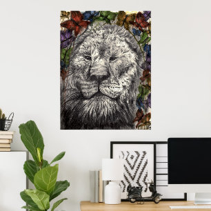 Wind Beneath My Wings Lion Butterflies Animal Art Poster