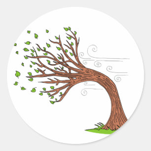 Wind Blowing Tree Cartoon Classic Round Sticker