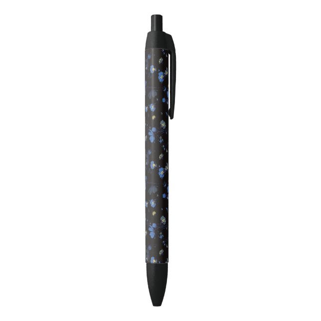 Wind Blown Floral Pattern Black Ink Pen (Bottom (Vertical))