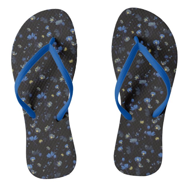 Wind Blown Floral Pattern Flip Flops (Footbed)