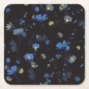 Wind Blown Floral Pattern Square Paper Coaster