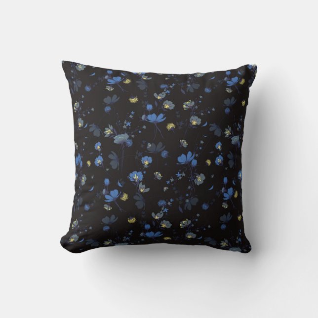 Wind Blown Floral Pattern Throw Pillow (Front)