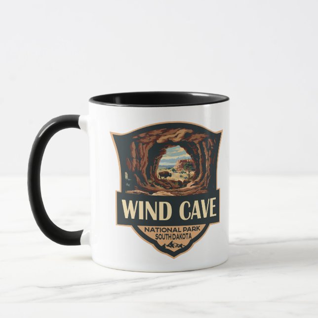 Wind Cave National Park Illustration Retro Badge Mug (Left)