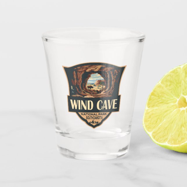 Wind Cave National Park Illustration Retro Badge Shot Glass (Front)