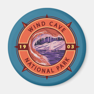Wind Cave National Park Retro Compass Emblem Magnet