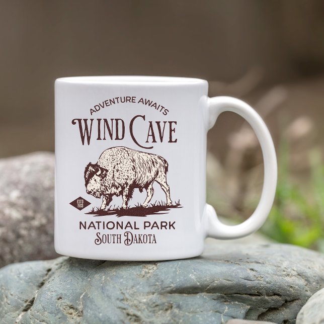 Wind Cave Wilderness Vintage Bison Print Coffee Mug (Creator Uploaded)