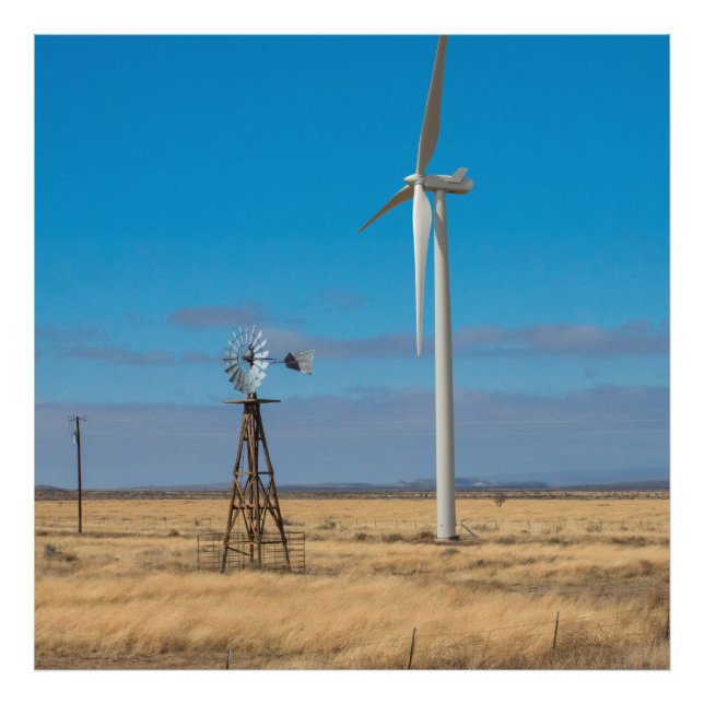 Wind Mill and Wind Turbine Photo Print (Front)