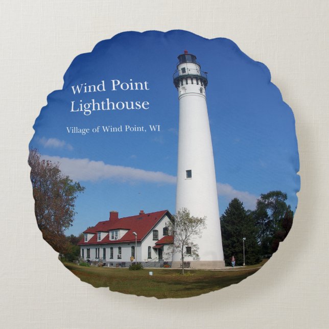 Wind Point Lighthouse round pillow (Front)