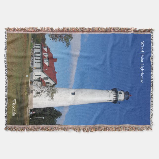 Wind Point Lighthouse woven blanket (Front)