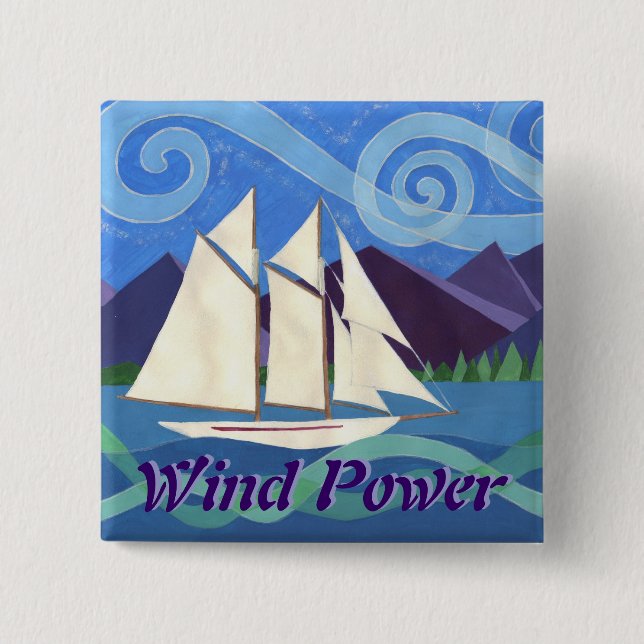 Wind Power 2 Inch Square Button (Front)