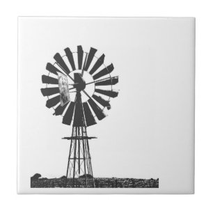 Wind Pump Sketch Farm Rural Landscape Tile