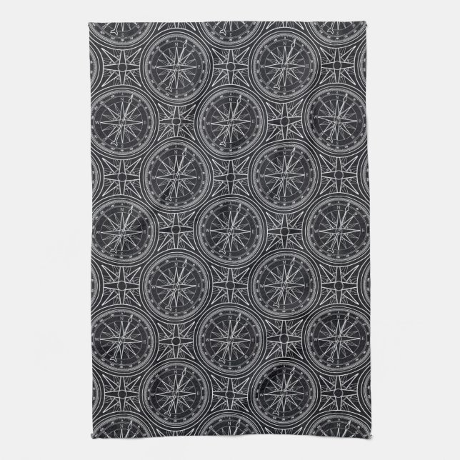 Wind Rose Compass Pattern Kitchen Towel (Vertical)
