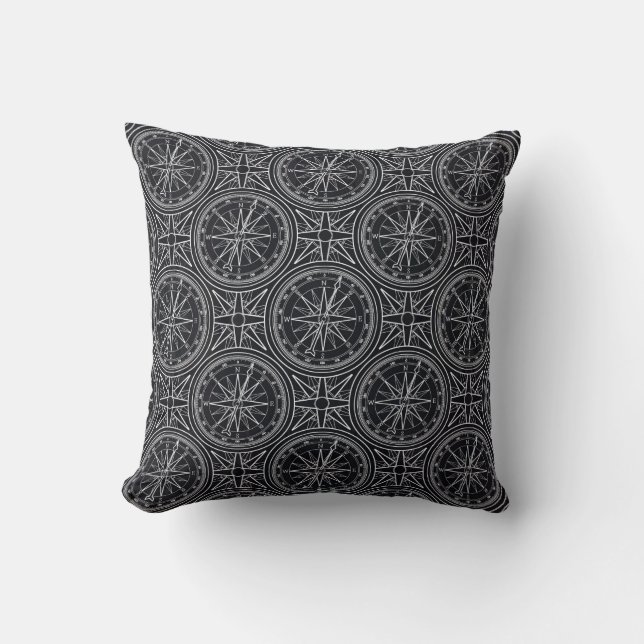 Wind Rose Compass Pattern Throw Pillow (Front)