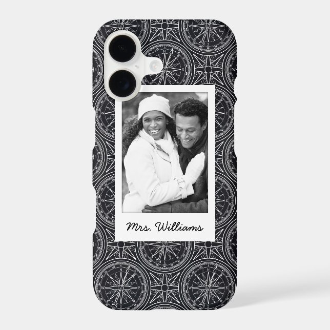 Wind Rose Compass Pattern | Your Photo & Name (Back)