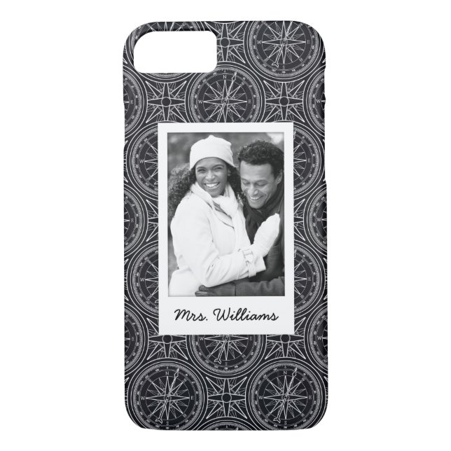 Wind Rose Compass Pattern | Your Photo & Name Case-Mate iPhone Case (Back)