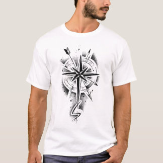 Wind rose dotwork sketch tattoo style T-Shirt