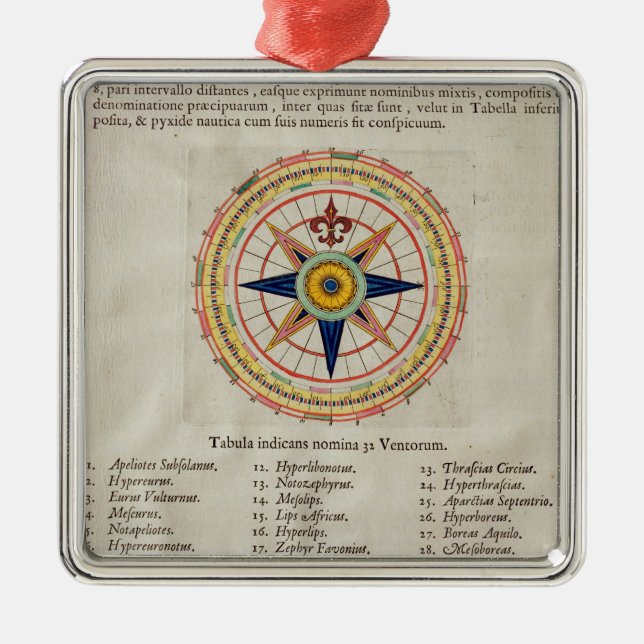 Wind rose with the 32 winds ofthe world metal ornament (Front)