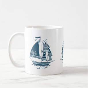 Wind Sailing Nautical Tribal Boat Illustration Coffee Mug