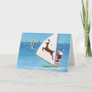 Wind Sailing Santa Holiday Card