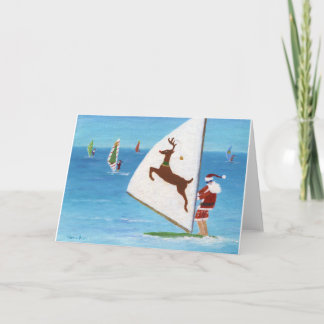 Wind Sailing Santa Holiday Card