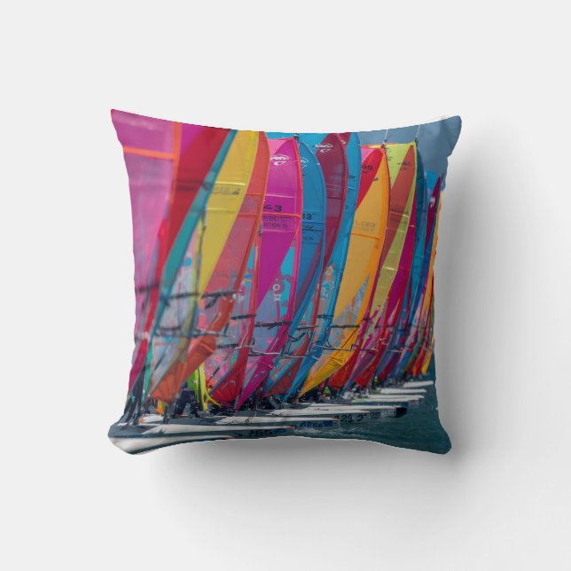 Wind surfers bonaire throw pillow (Front)