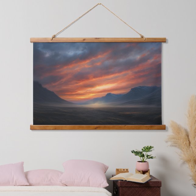 Wind-Swept Embers: An Icelandic Landscap Hanging Tapestry (Bedroom)