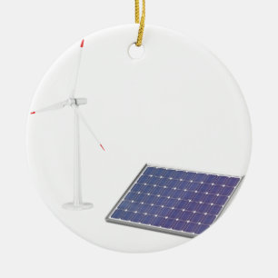 Wind turbine and solar panel ceramic ornament