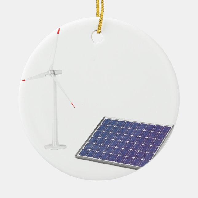 Wind turbine and solar panel ceramic ornament (Front)