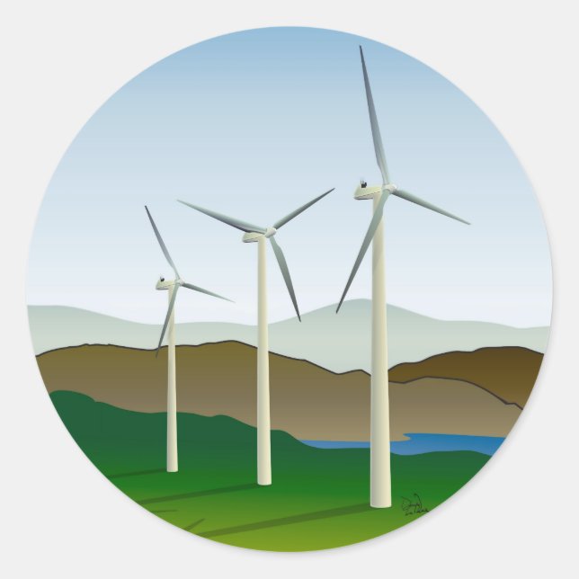 Wind Turbine by Lake Classic Round Sticker (Front)