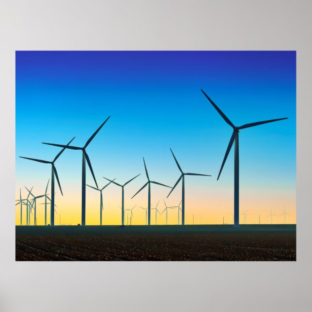 Wind Turbine Field Sunset Poster (Front)