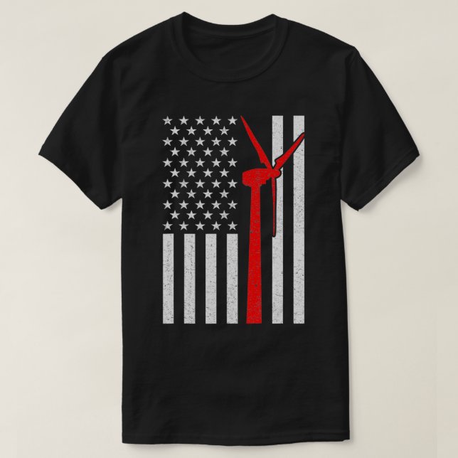 Wind Turbine Technician American Flag  T-Shirt (Design Front)