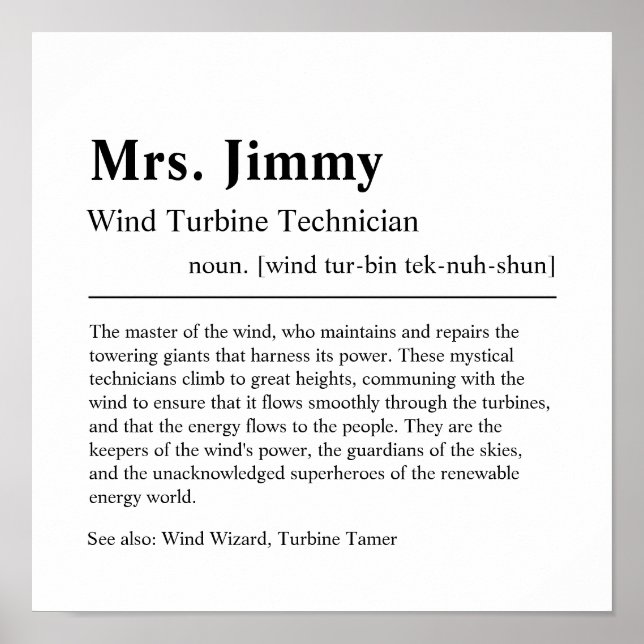 Wind Turbine Technician Personalized Gift Poster (Front)