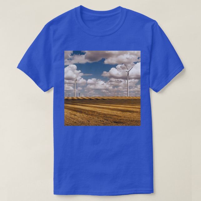 Wind Turbines on a Checkerboard Landscape T-Shirt (Design Front)
