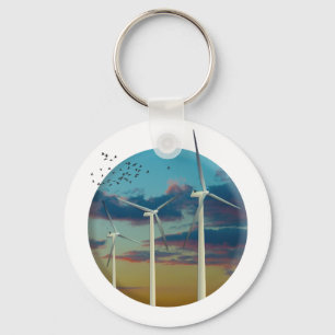 Wind Turbines Painted Sky Keychain