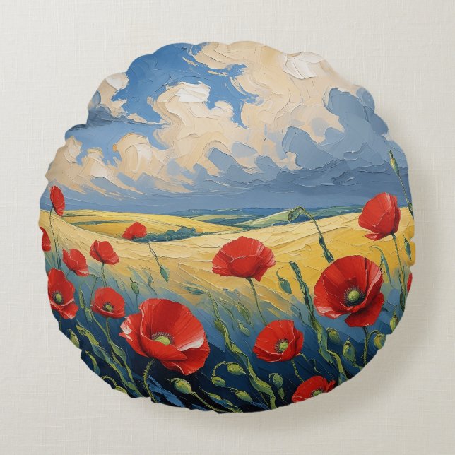 Wind whisper in poppies round pillow (Front)