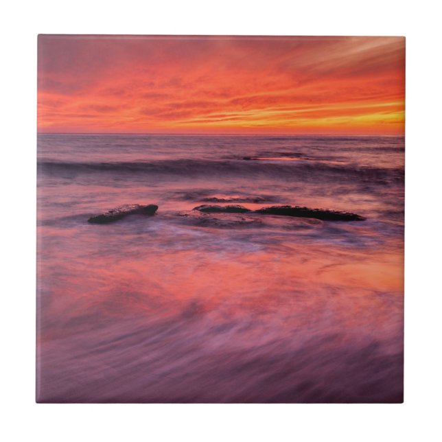 Windansea Beach Red Sunset Tile (Front)