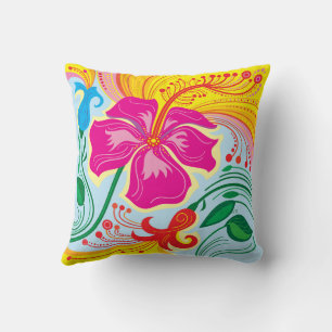 Windblown Tropical Flowers Throw Pillow