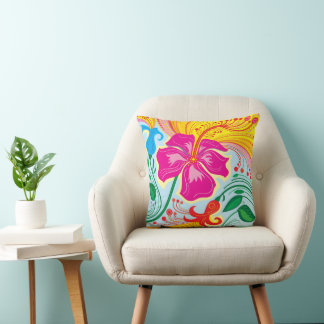 Windblown Tropical Flowers Throw Pillow