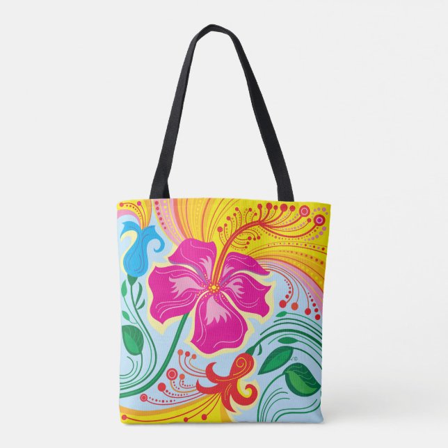 Windblown Tropical Flowers Tote Bag (Back)