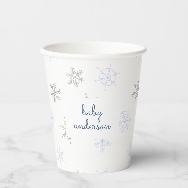 Winder Wonderland Snowflake Baby Shower Paper Cups (Front)