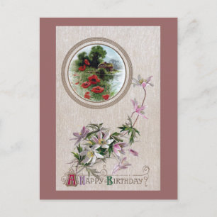 Windflowers and Vignette Vintage Birthday Postcard