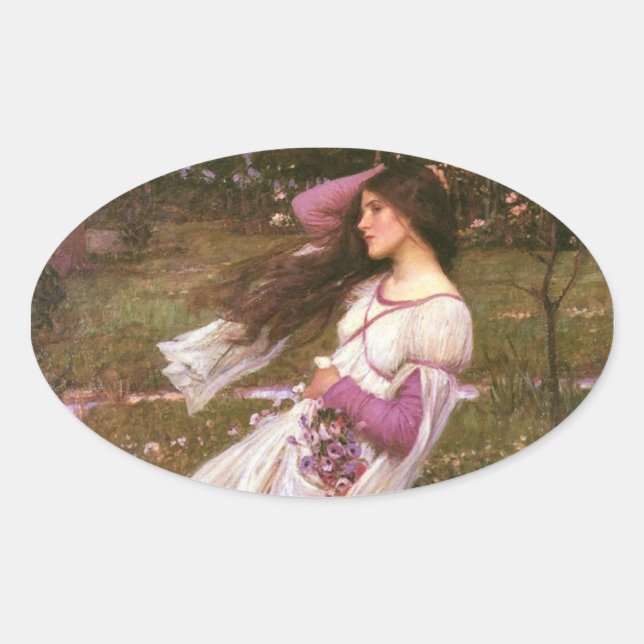 Windflowers by John William Waterhouse  Oval Sticker (Front)