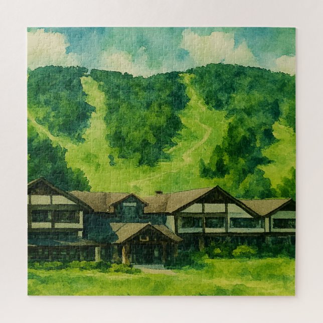 Windham Mountain Lodge NY Summer Watercolor Jigsaw Puzzle (Vertical)