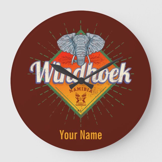 Windhoek Namibia Retro Elephant Vintage Africa Large Clock (Front)
