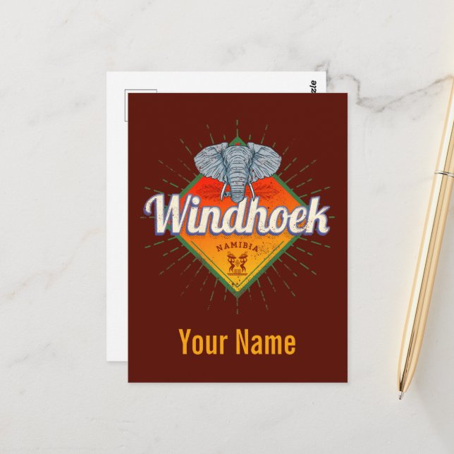 Windhoek Namibia Retro Elephant Vintage Africa Postcard (Front/Back In Situ)
