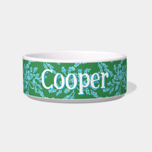 Winding Peony Woodcut in Green and Aqua Bowl