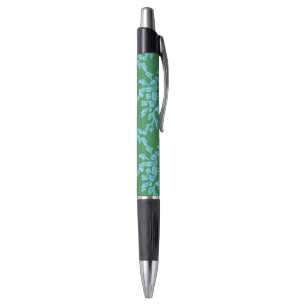 Winding Peony Woodcut in Green and Aqua Pen