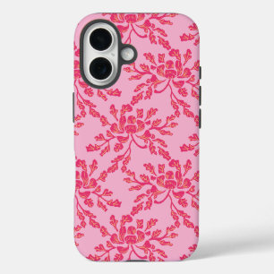 Winding Peony Woodcut in Pink and Orange iPhone 16 Case