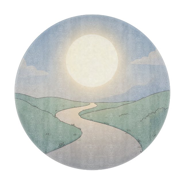 Winding Road Sunset Minimalist Landscape Art Cutting Board (Front)