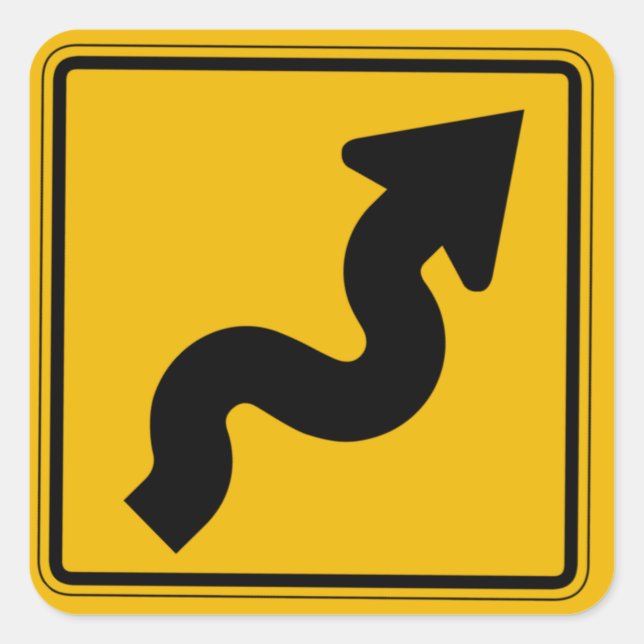 Winding Road, Traffic Warning Sign, USA Square Sticker (Front)